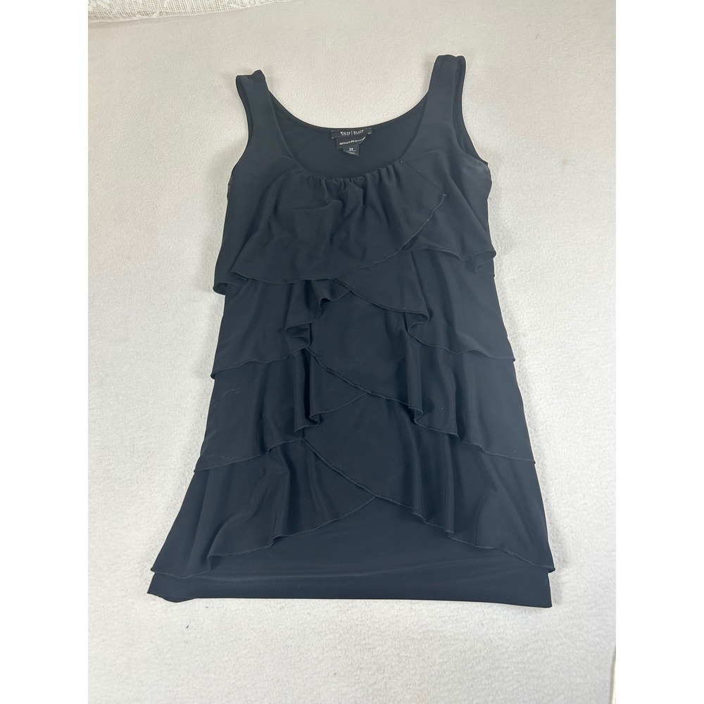 White‎ House Black Market Tiered Ruffle Tank Women XS Black Romantic